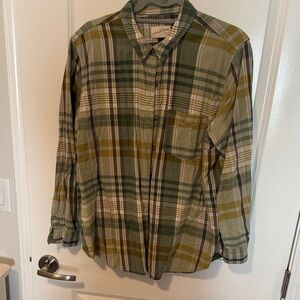Universal Thread Green and Tan Plaid Women's Blouse